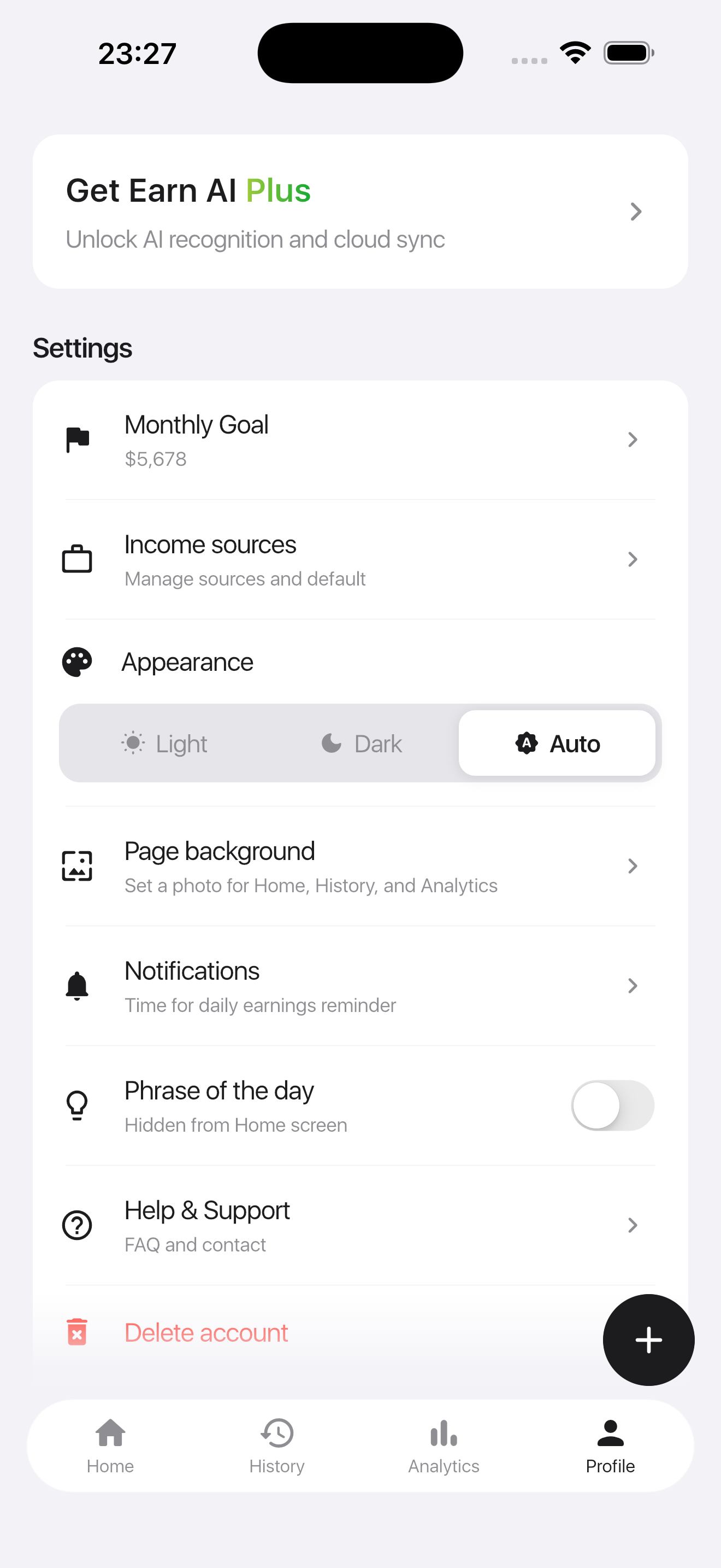 Earn AI — monthly goals